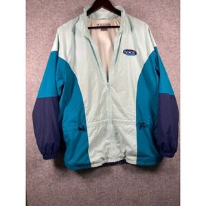 Nike Vintage Girls Large 12-14 Windbreaker Jacket Colorblock Teal Aqua Blue Zip